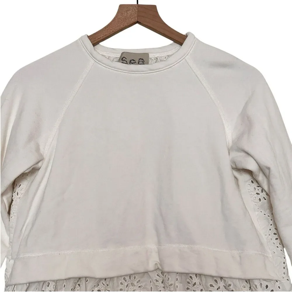 Sea New York XS Women's Crew Neck Eyelet Back Sweatshirt White Cotton